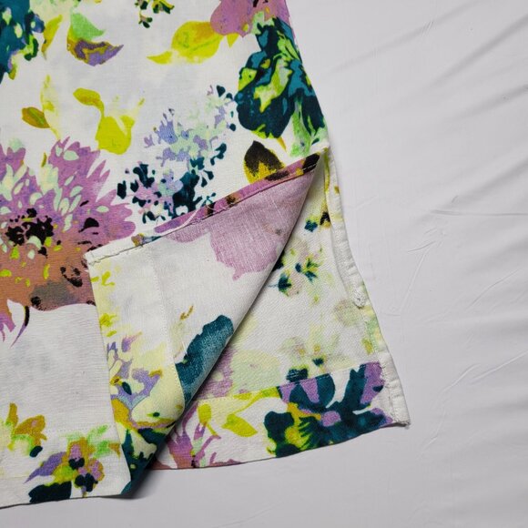 Premise Womens Top Large Linen Blend Boho Floral Lace Accent Coastal Cottagecore - Picture 6 of 14